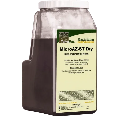 Сухой бактериальный инокулянт Micro AZ ST Dry для пшеницы в прозрачной бутылке с этикеткой