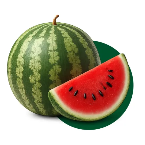 Whole watermelon of 'Lehyn' variety and a watermelon slice