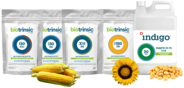 Упаковка биопрепарата Biotransik i433 PS с изображением кукурузы и подсолнуха - Биотринсик и433 ПС