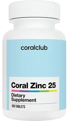 Бутылка с надписью Coral Zinc 25, пищевая добавка - Корал к.с.