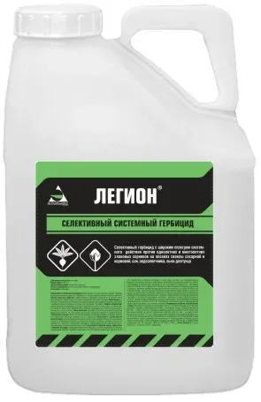 Белая канистра с этикеткой «ЛЕГИОН» для гербицидов