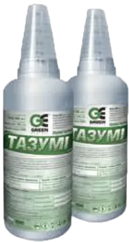 Дві пляшки гербіциду Тазумі WG з етикеткою українською мовою.