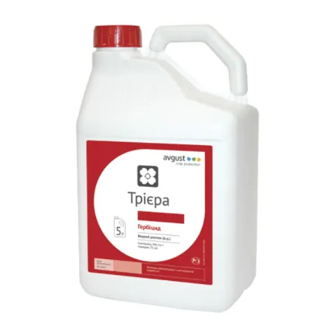 White jug with red label showing the product name «Трієра» - Triera