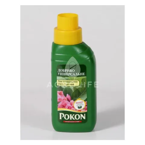 Зелена пляшка з жовтою кришкою та написом Pokon на етикетці - Добриво Покон органічне рідке